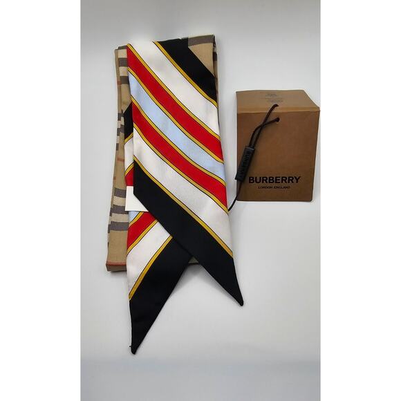 Burberry Skinny Silk Ribbon Scarf TB Monogram Kensington Posy 71" Made In Italy - Picture 4 of 7